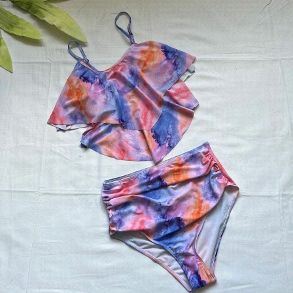 ⭐️FLARED Ruffle Tankini Top High Waisted Ruched Bottom Bikini Set⭐️